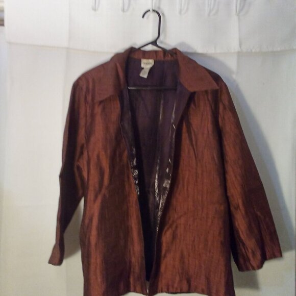 Chico's Open Front Shirt Jacket Women 3 XL 3/4 Sleeve Shimmer Red Black - Picture 2 of 15